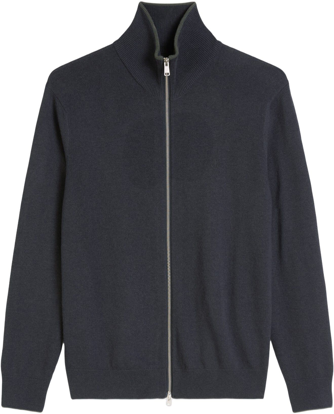 Zipped cardigan with stand up colla