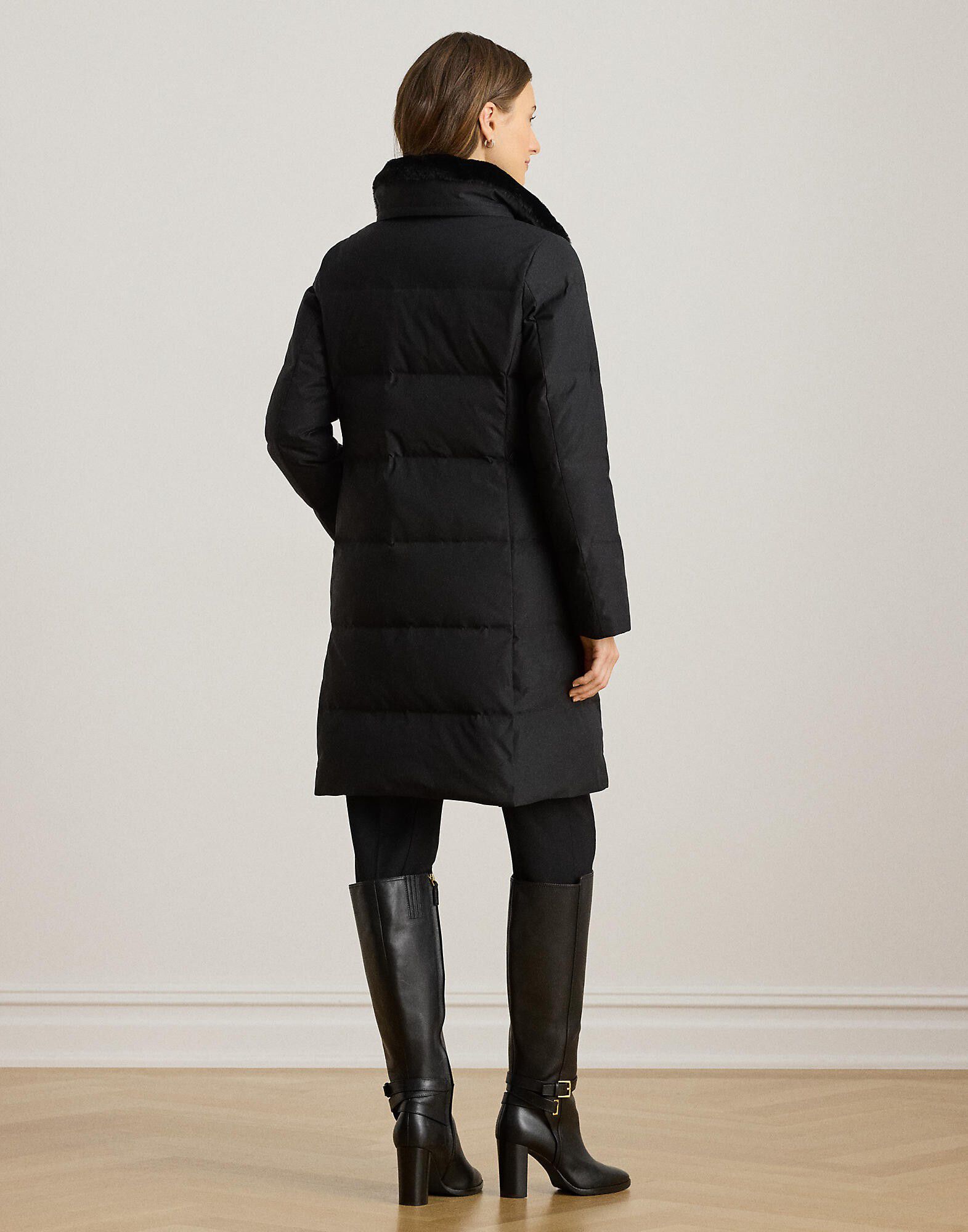 Faux-Fur-Trim Funnelneck Down Coat