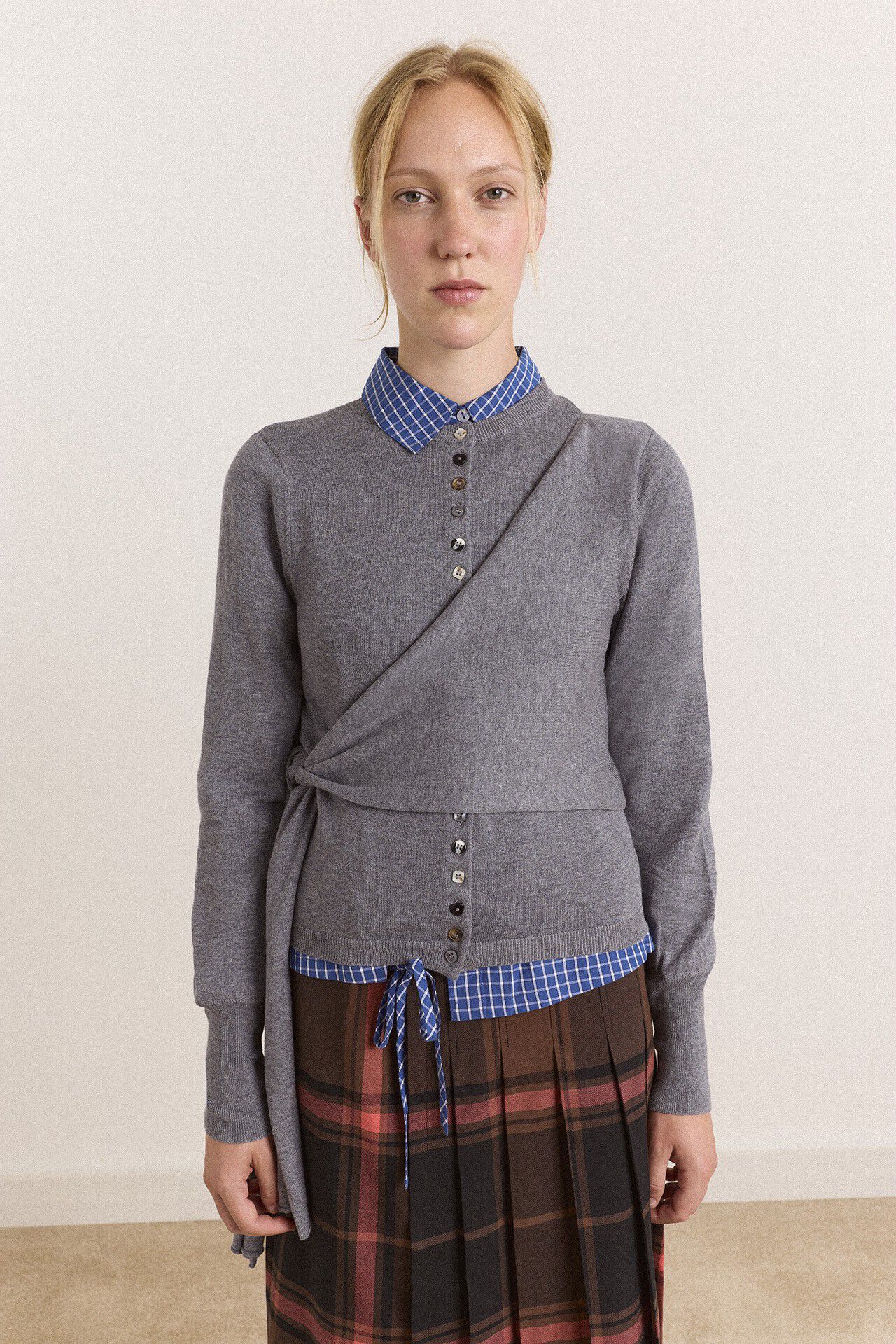 VENNA WRAP MERINO WOOL BLEND CARDIGAN - GREY