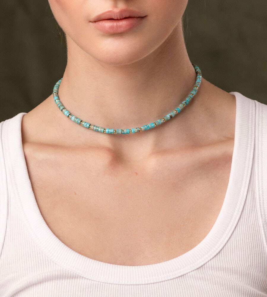 Women's Heishi Turquoise Choker with Gold
