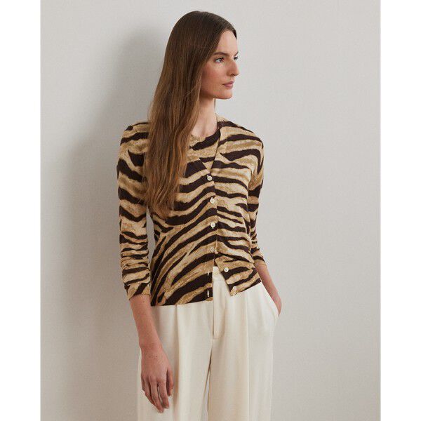 Zebra-Print Linen-Cotton Cardigan