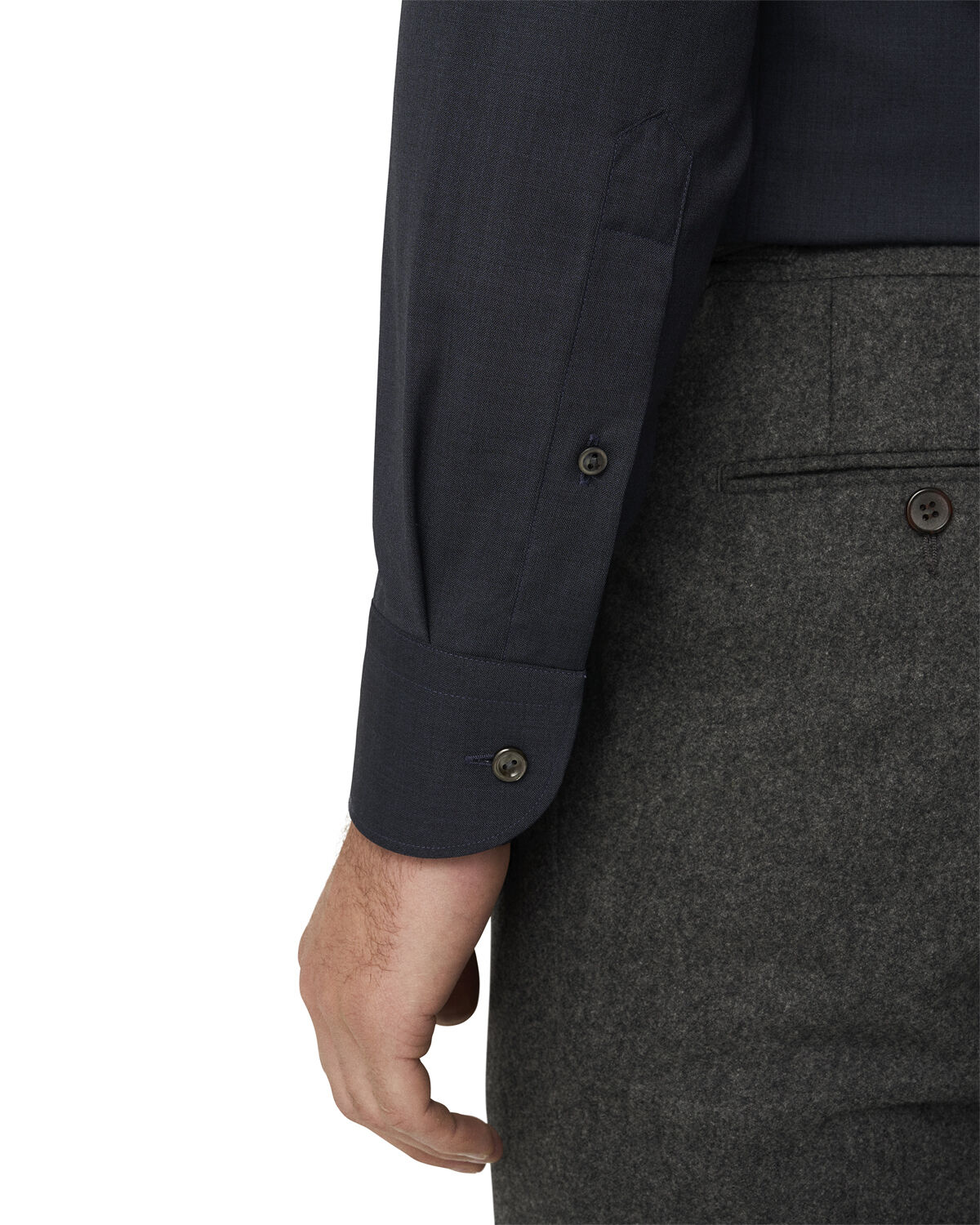 Contemporary Fit Navy Blue Solid Merino Wool Shirt