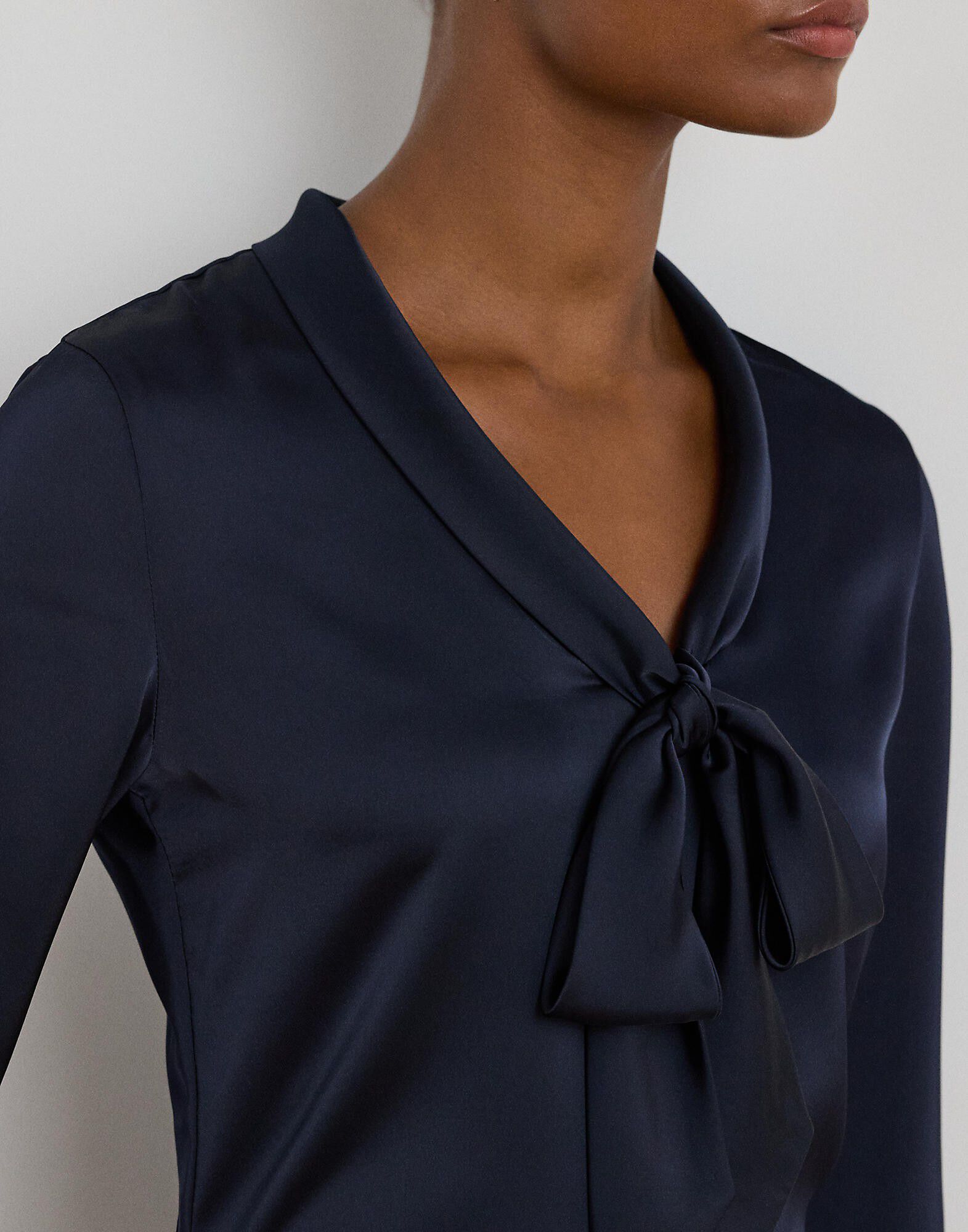 Satin Charmeuse Tie-Neck Blouse