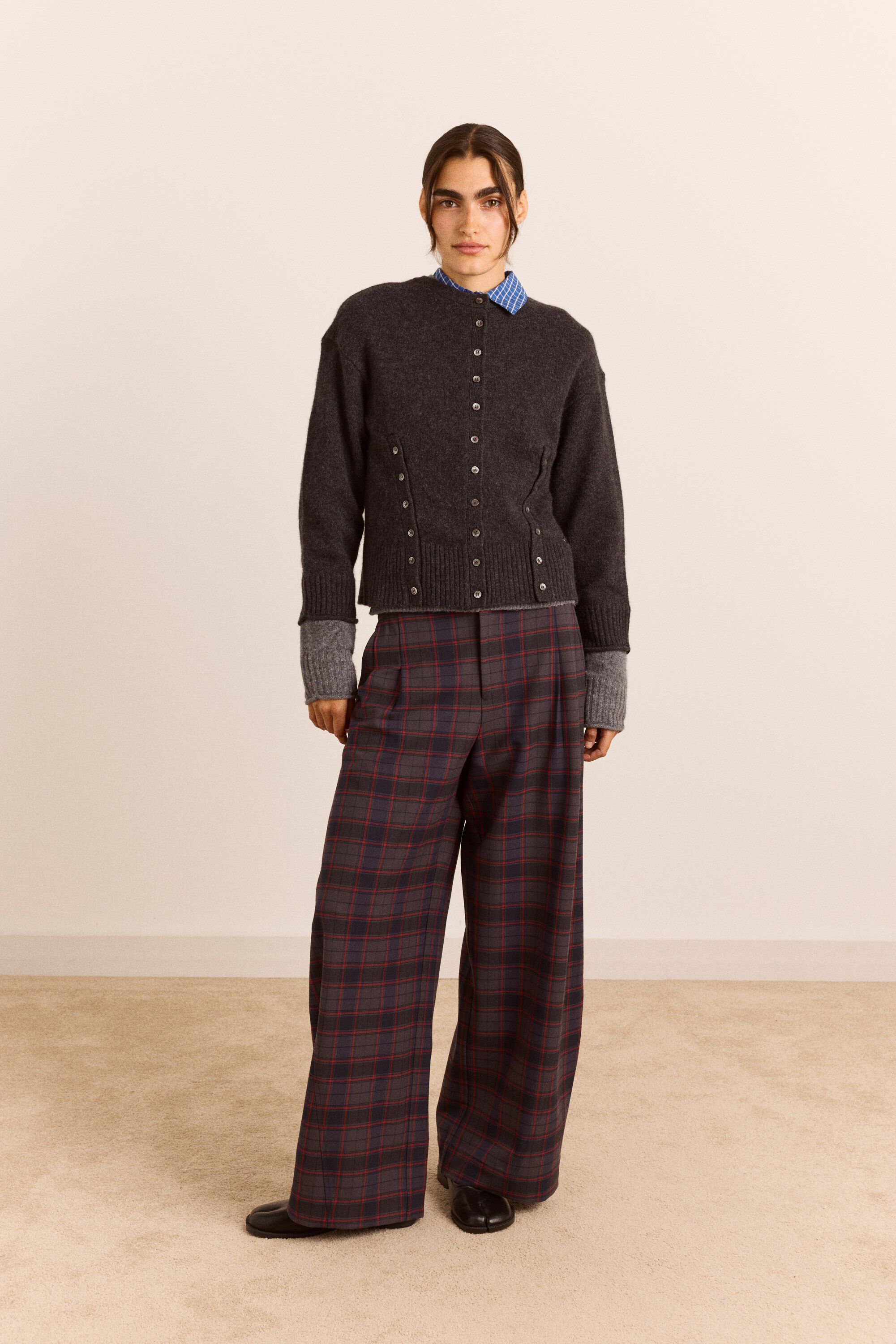FRANNY 100% MERINO WOOL CARDIGAN - NAVY STRIPE