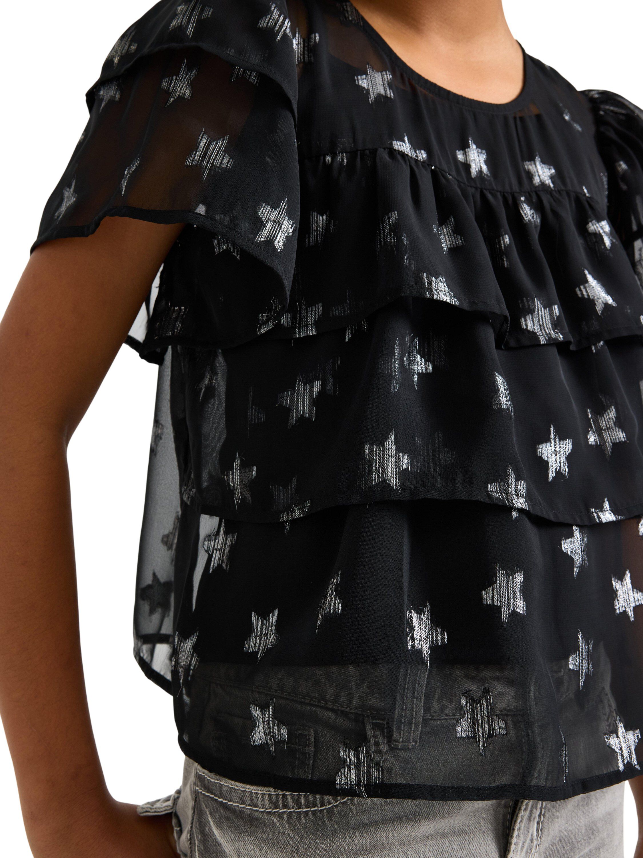 Lett bluse i chiffong med korte erm