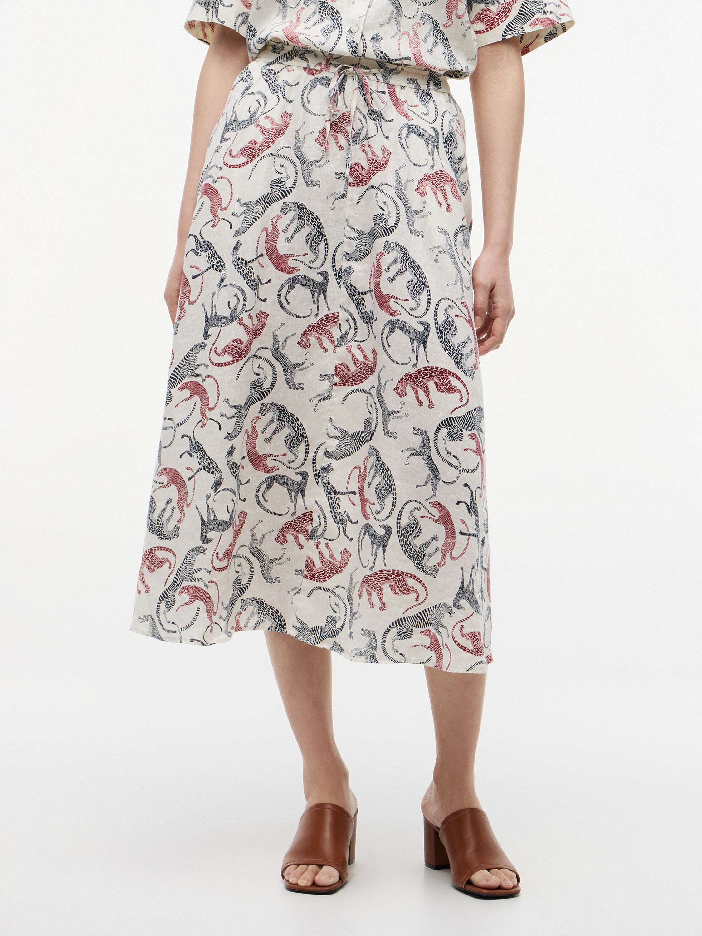 Pure Linen A-Line Midi Skirt