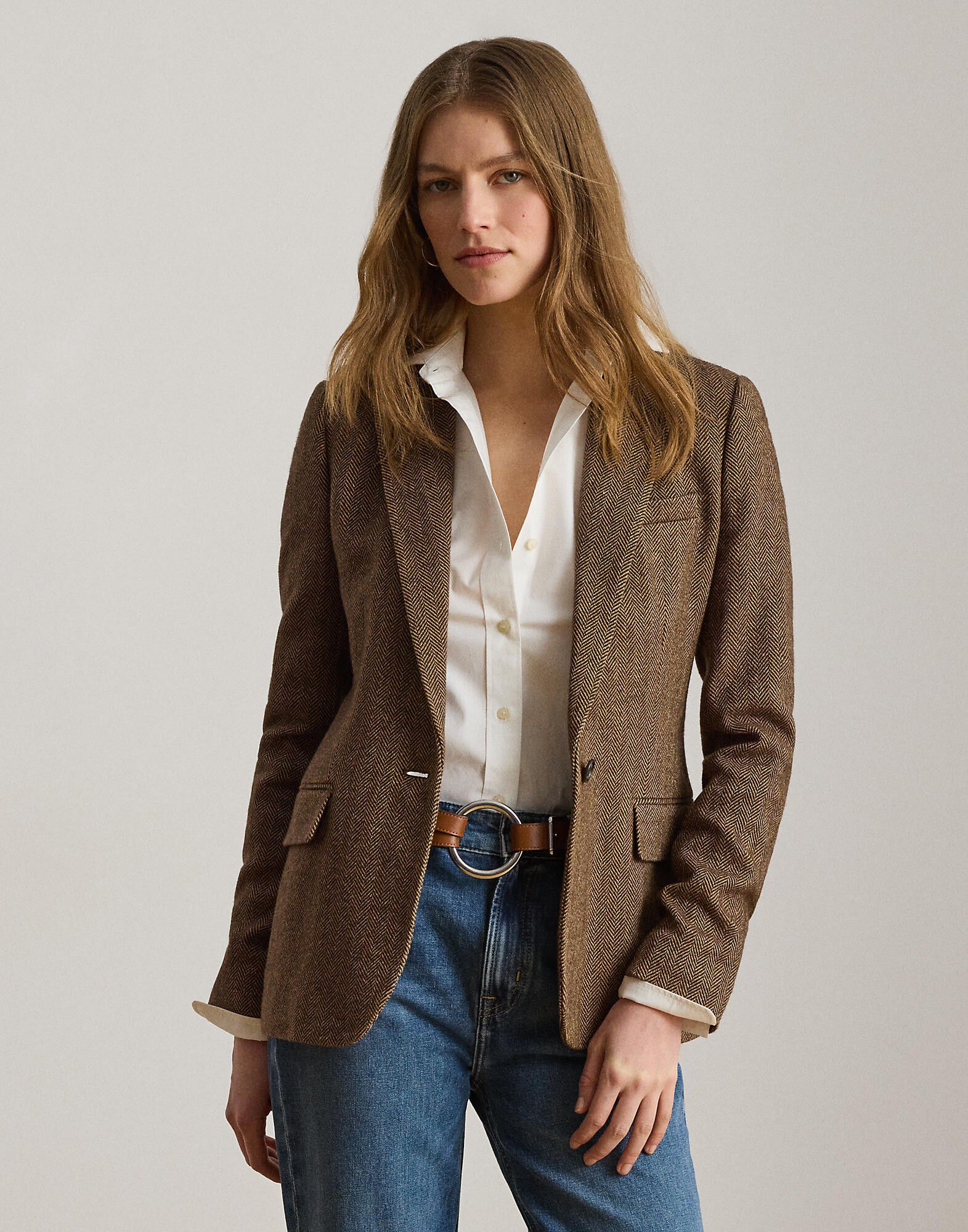 Cotton-Blend Herringbone Blazer