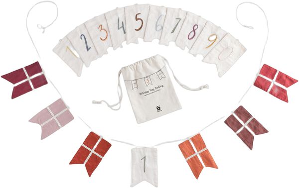 Fødselsdags flagranke, tal 0-9, økologisk bomuld