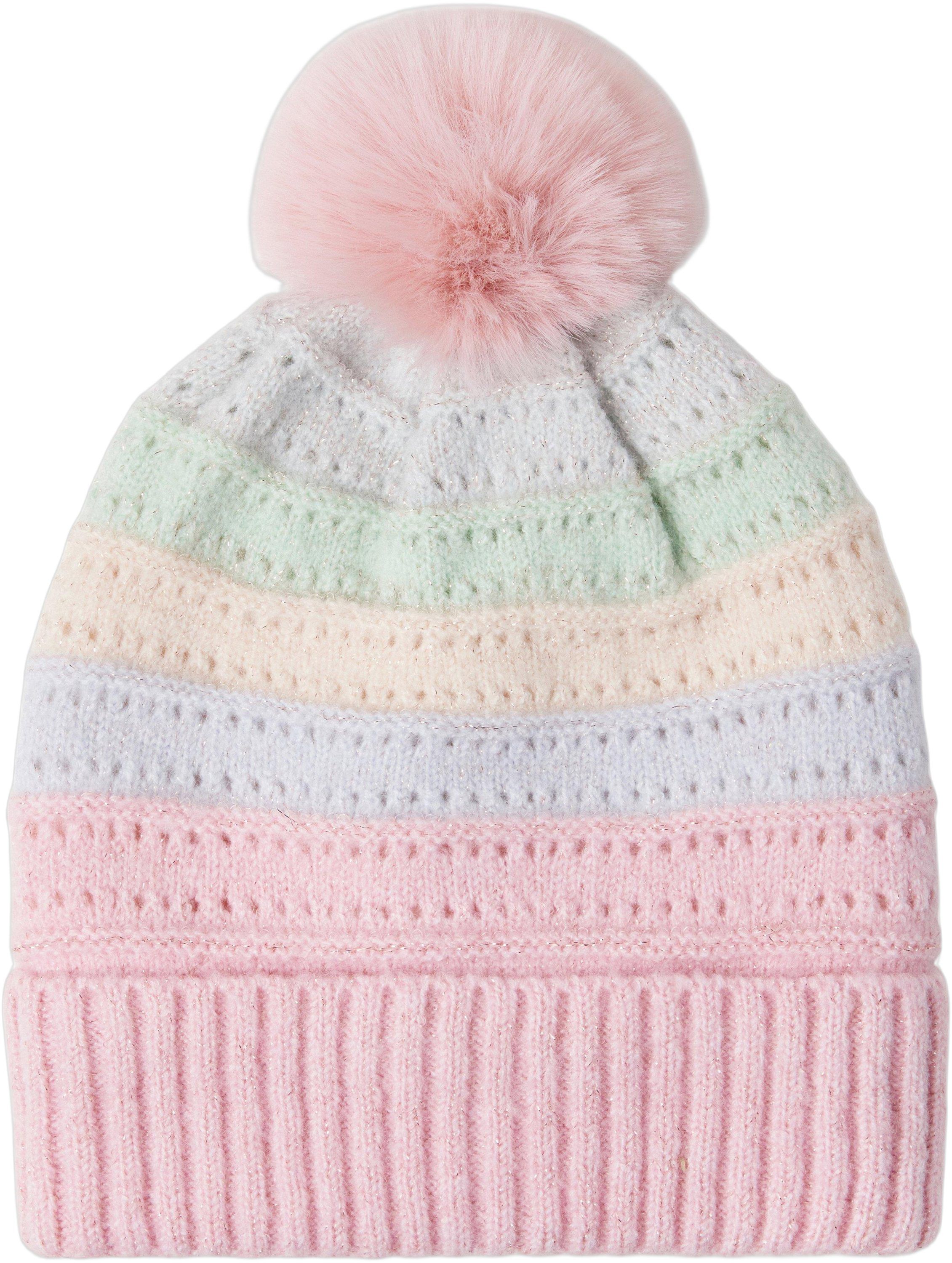 Mjuk ribbstickad m&ouml;ssa med pom pom