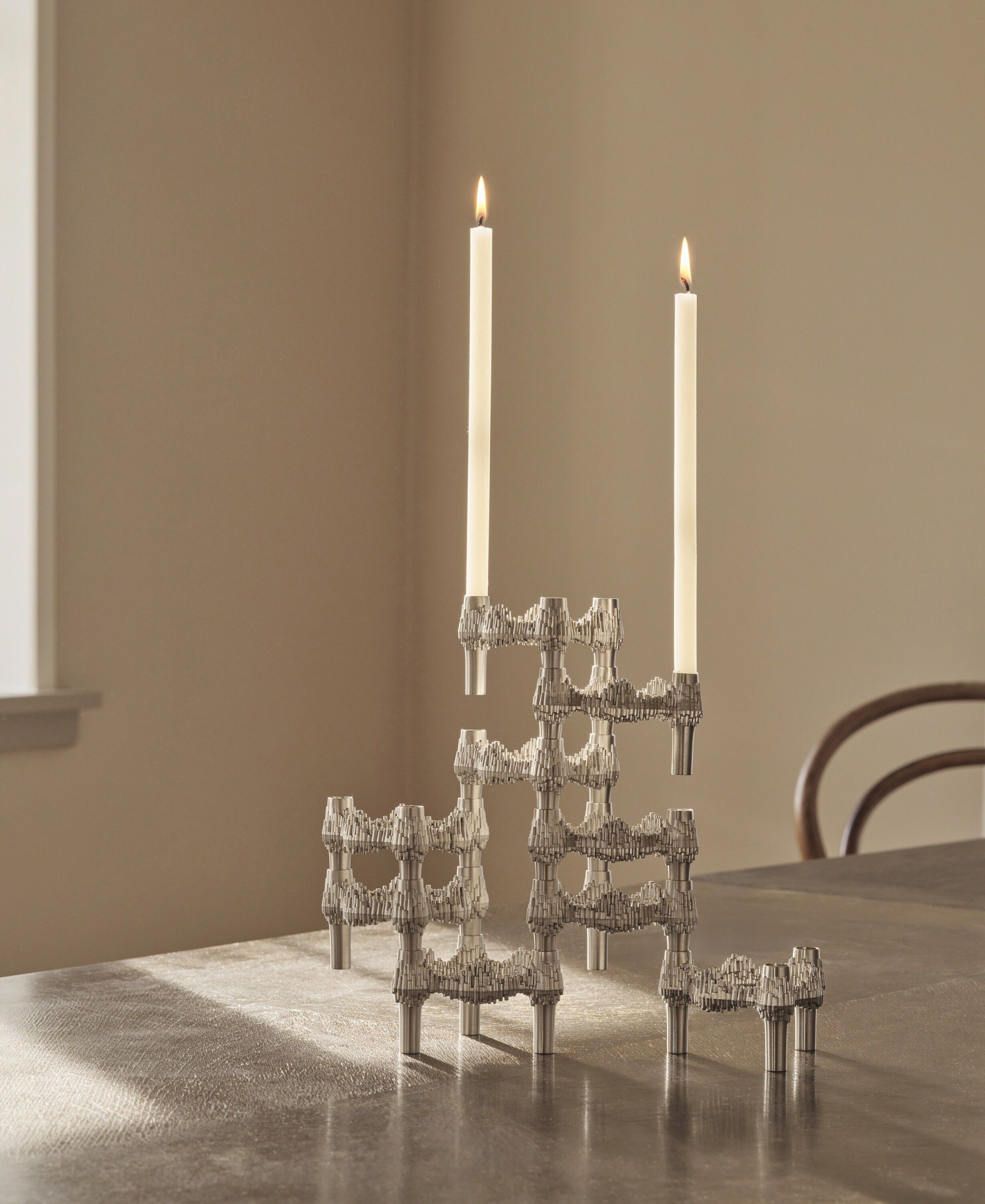 Quist candle holder set with 3 pcs - brushed chrome
