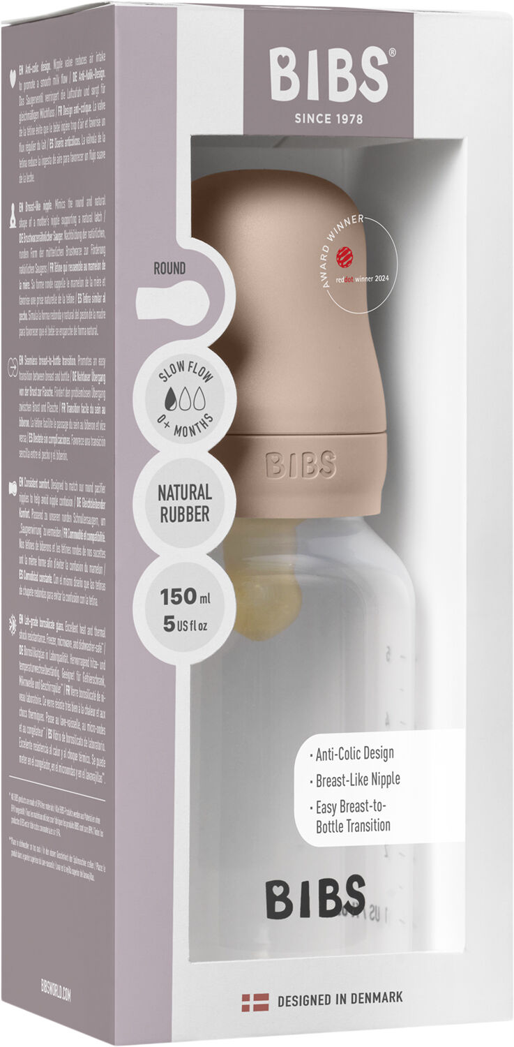 BIBS Baby Bottle Round Latex 1 pack 150 ml Slow Flow Blush