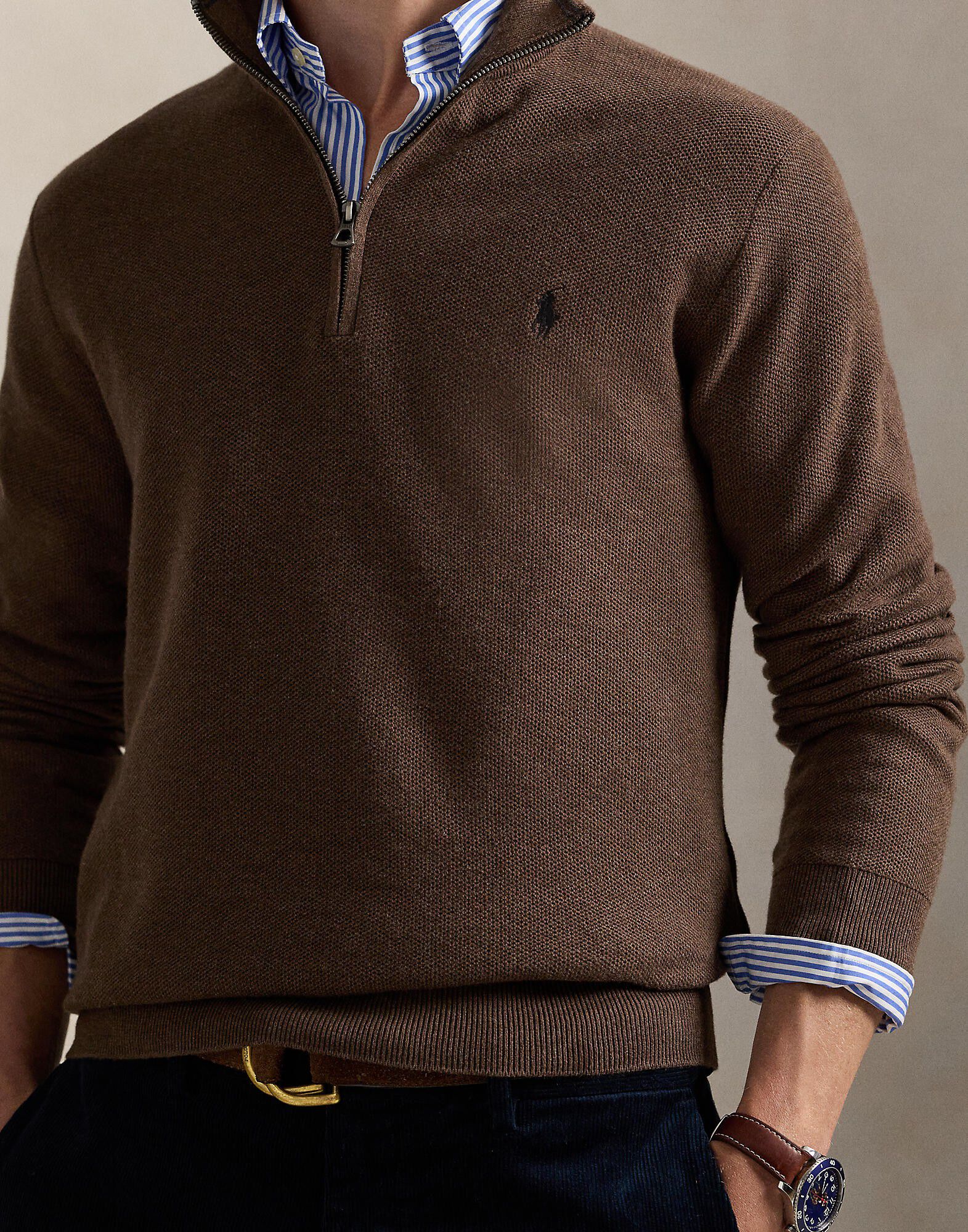 Mesh-Knit Cotton Quarter-Zip Sweater