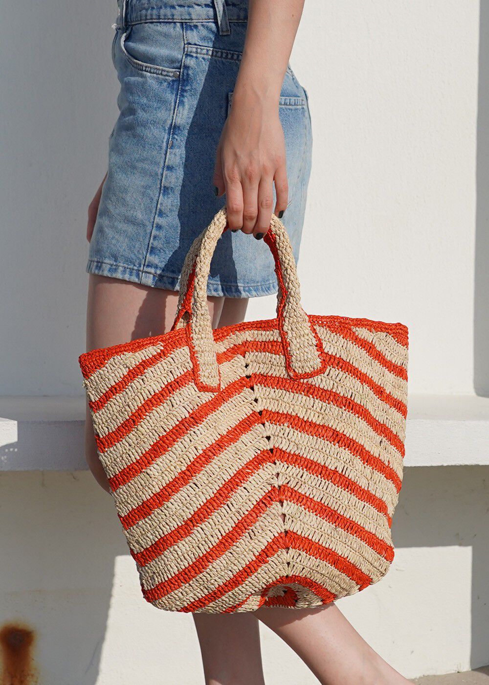 CAVONE - STRIPED RAFFIA TOTE