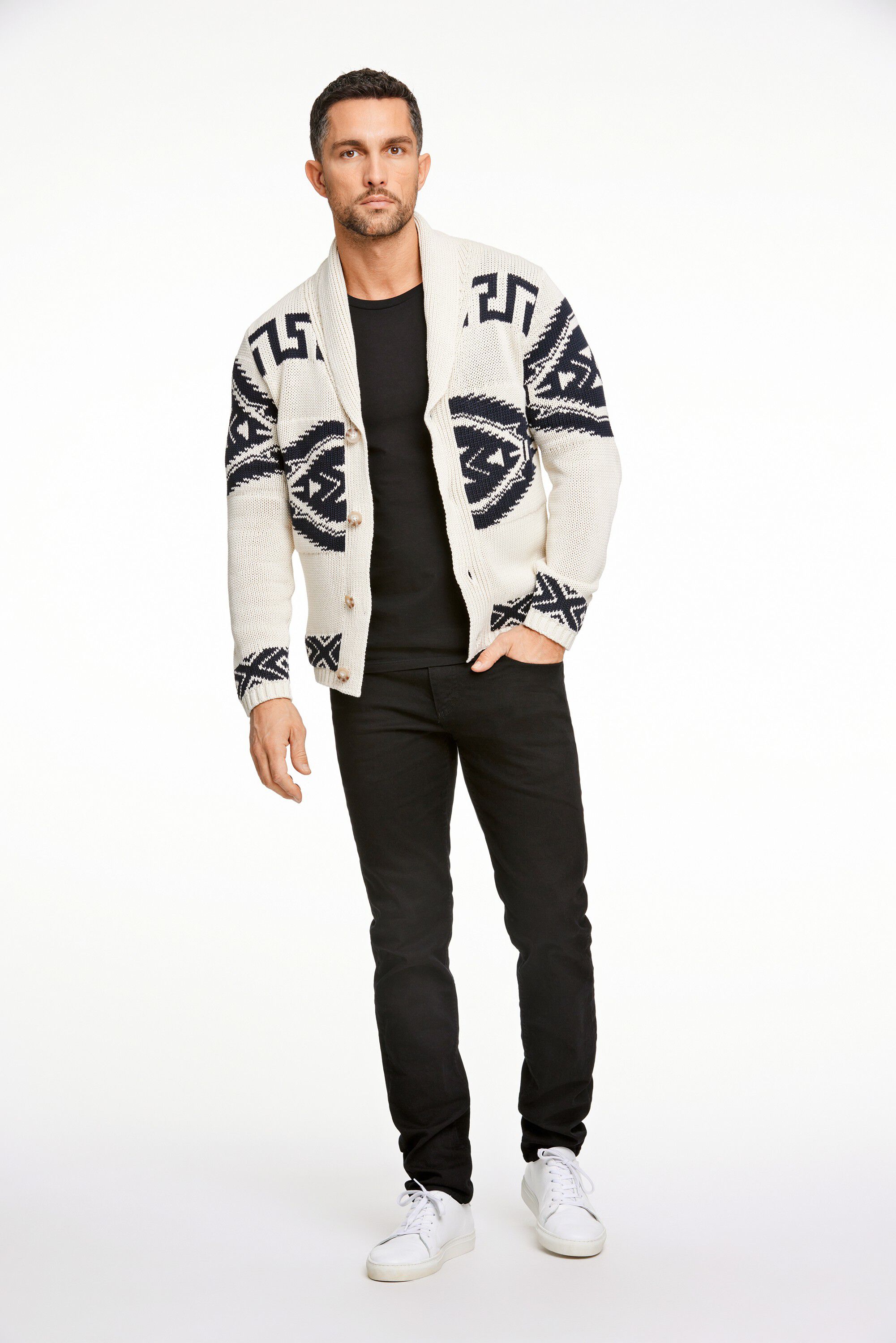 Shawl collar intarsia cardigan