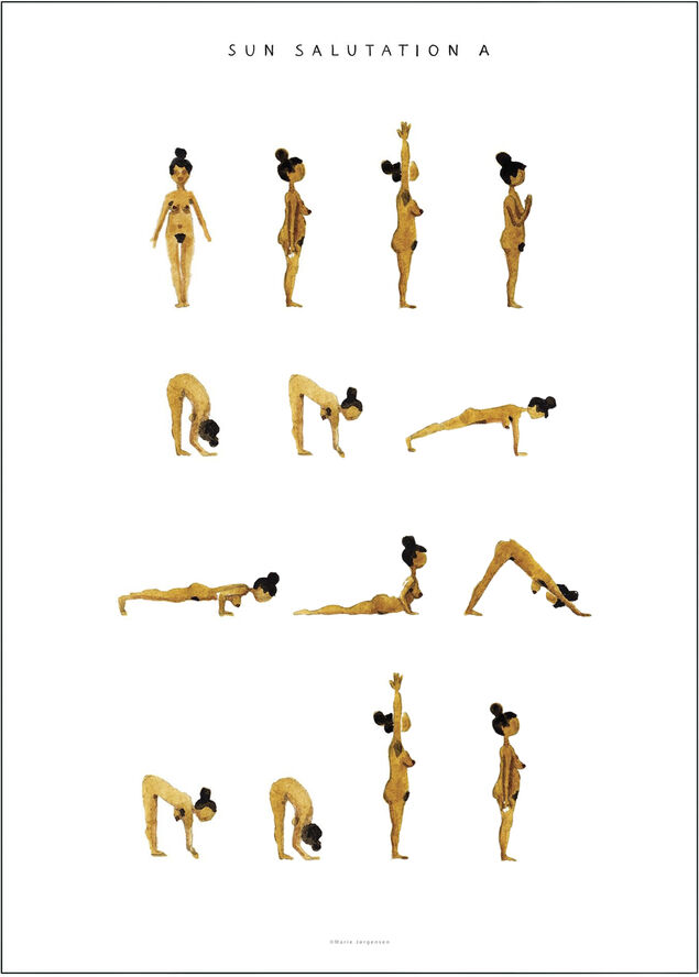Yoga Prints - Sun Salutation A Women Golden