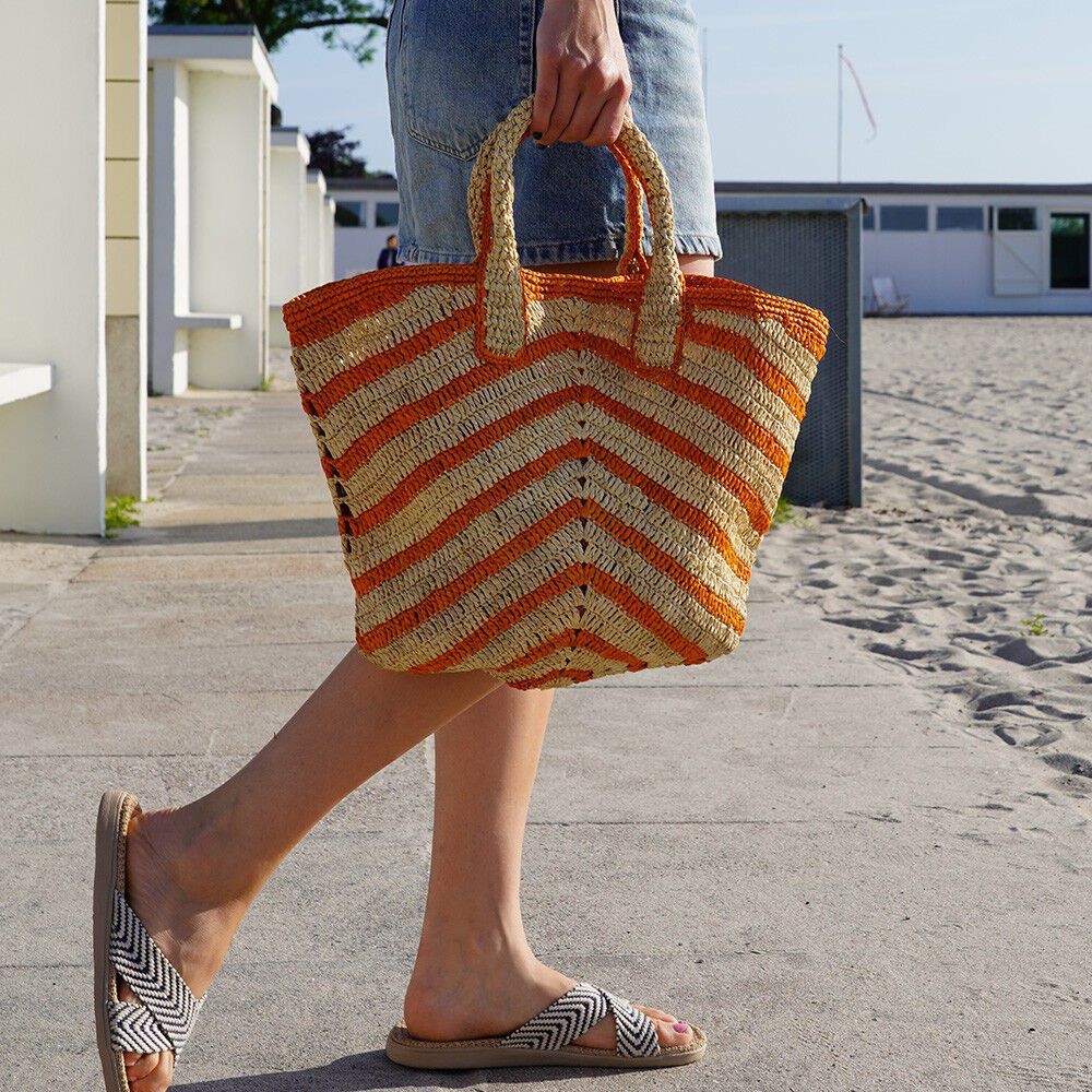 CAVONE - STRIPED RAFFIA TOTE