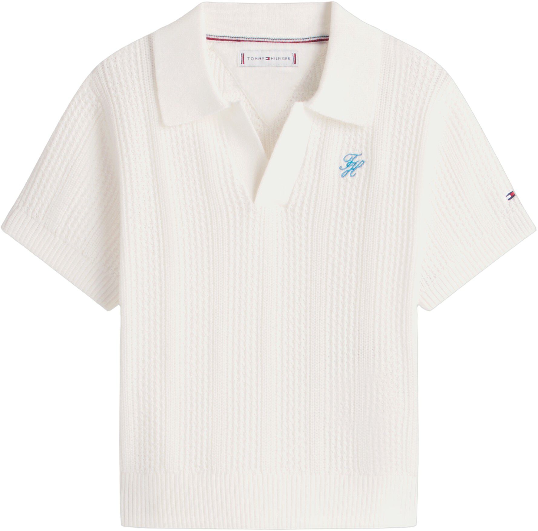 Crochet Open Placket Polo Top