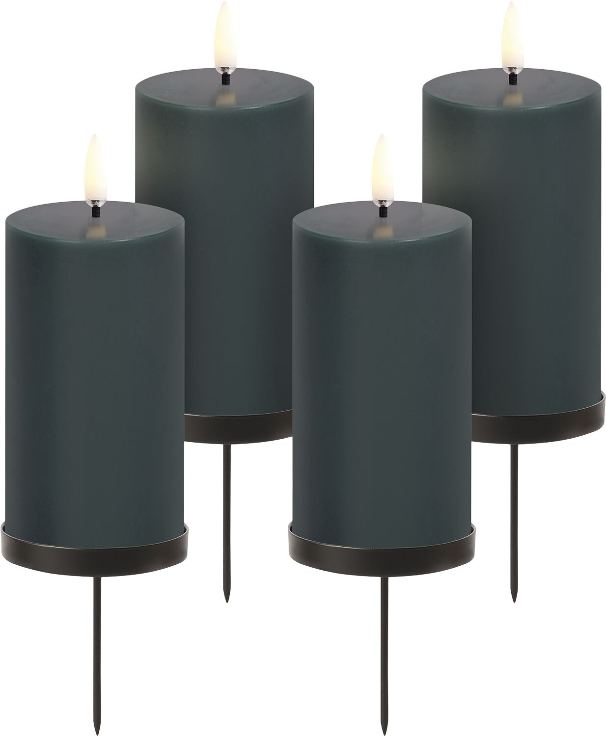 Giftbox w. spike, remote, LED pillar candle, Pine green, Smo