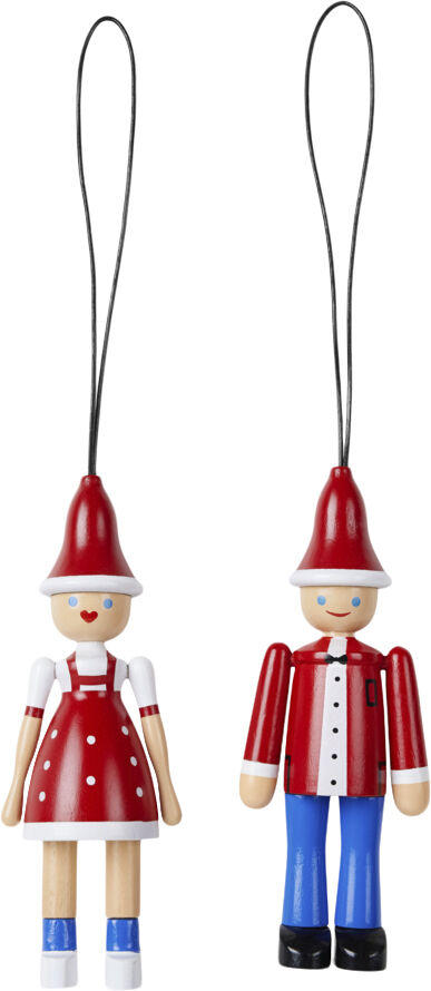 Julepynt Jule Ole & Jule Lise r&oslash;d/bl&aring;/hvid