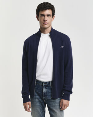 EXTRAFINE LAMBSWOOL ZIP CARDIGAN
