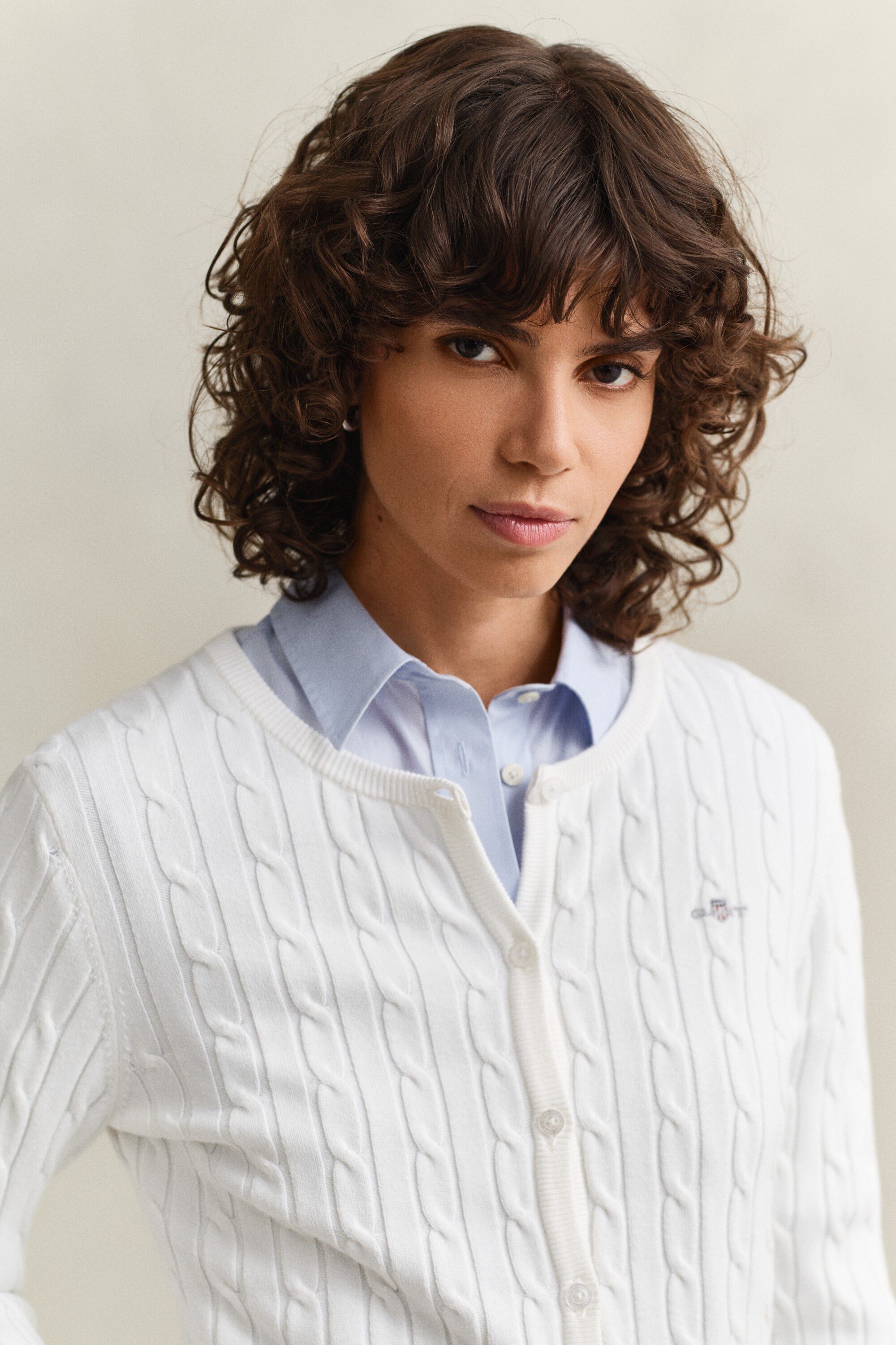 STRETCH COTTON CABLE CARDIGAN