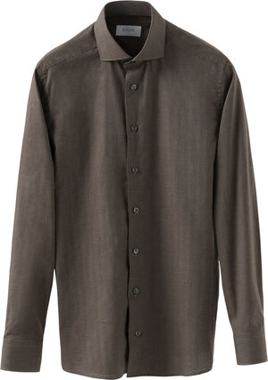 Slim Fit Dark Brown Herringbone Wrinkle Free Flannel Shirt
