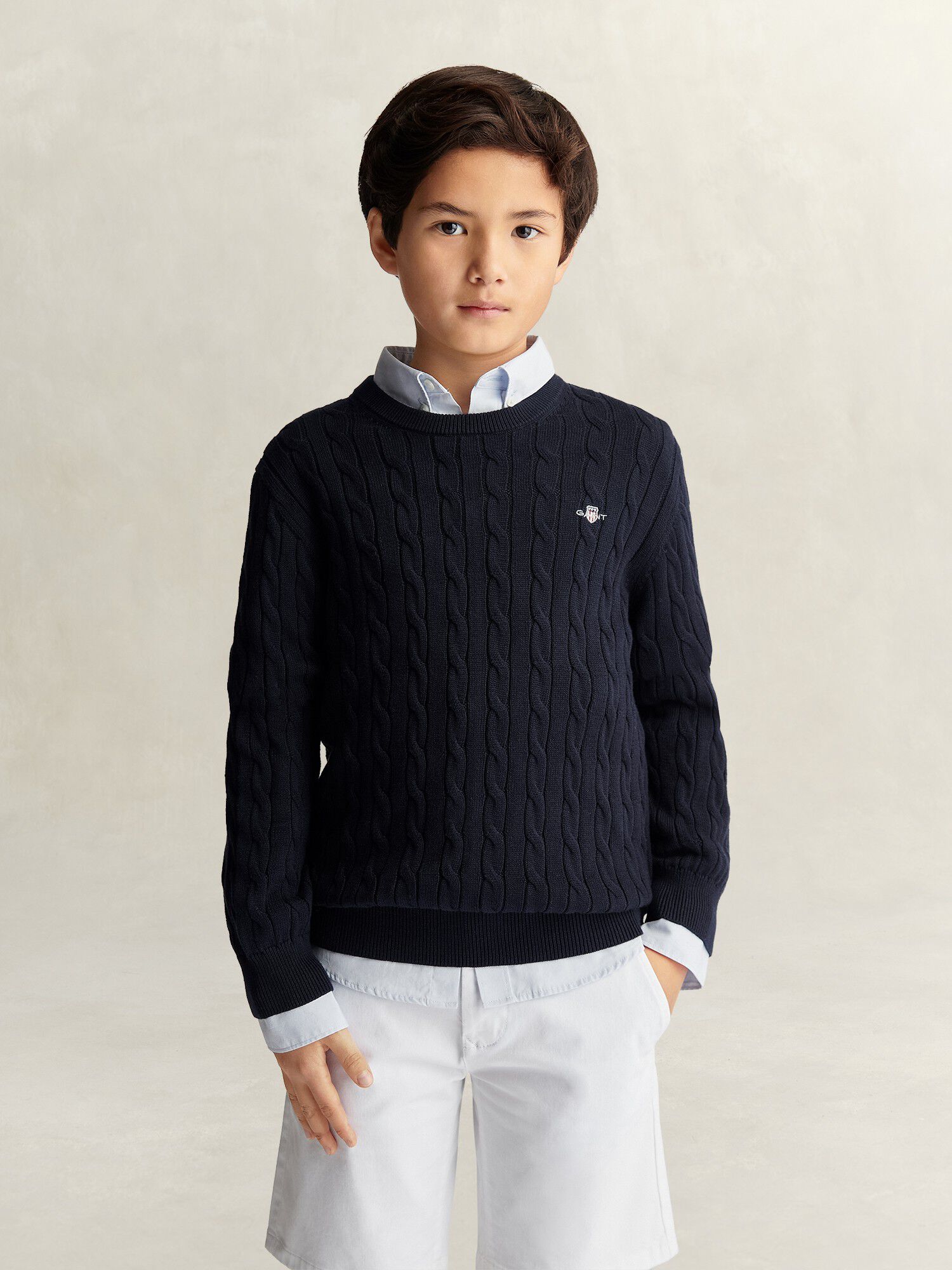 Shield Cotton Cable Neck Sweater