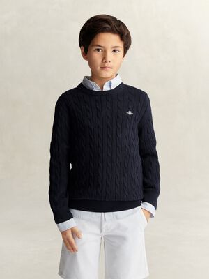 Shield Cotton Cable Neck Sweater
