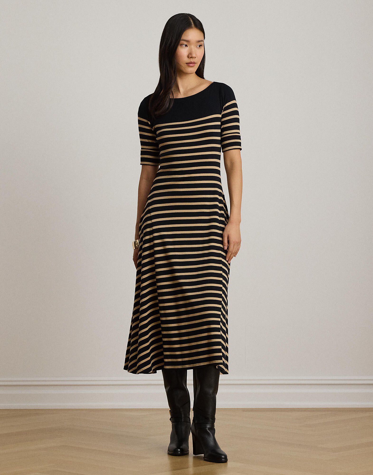 Breton-Stripe Cotton Ribbed Midi Dress