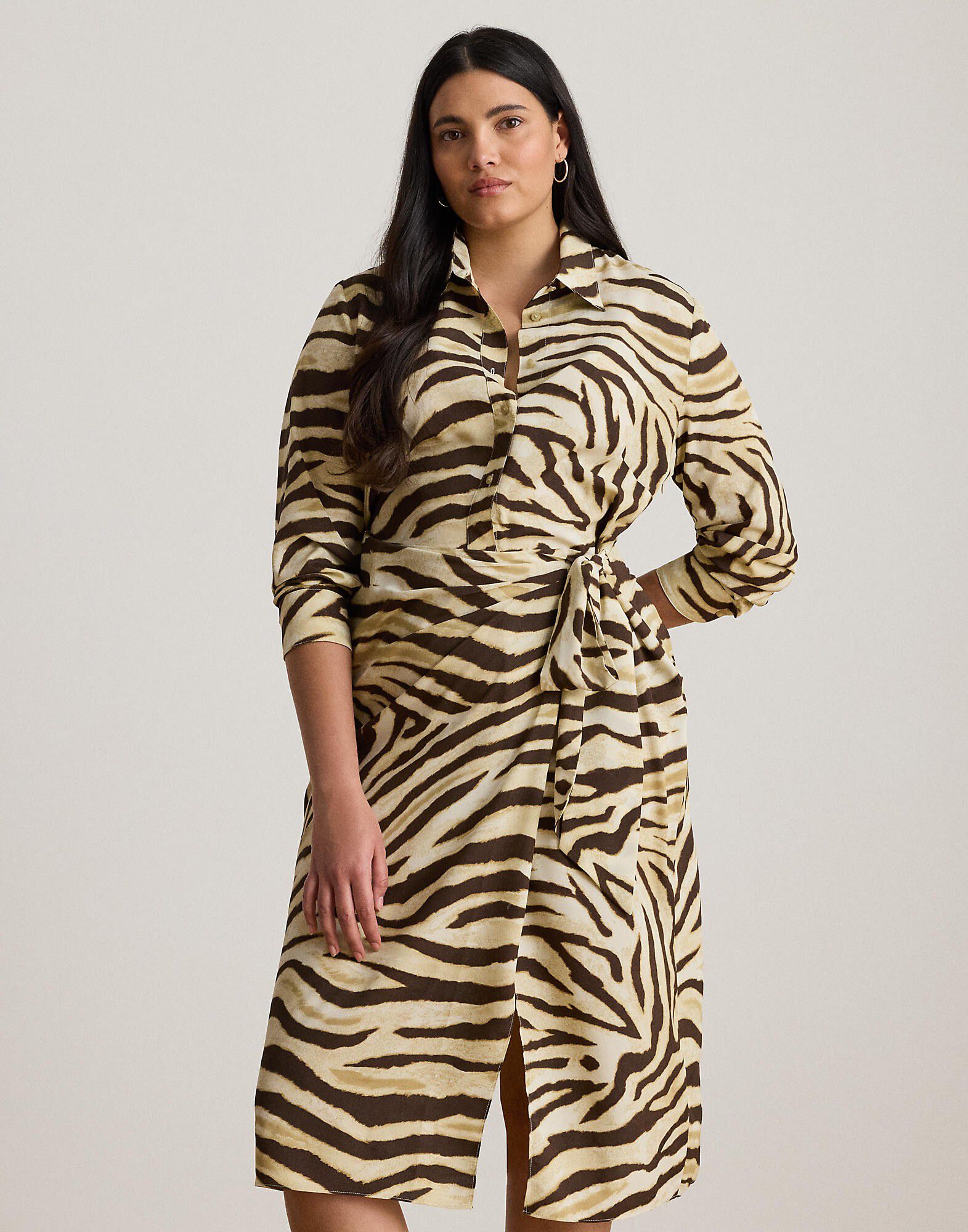 Zebra-Print Tie-Front Crepe Shirtdress