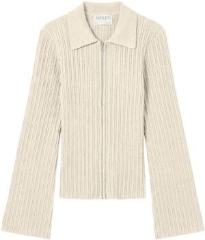 AWHANNA LS ZIP RIB KNIT CARDIGAN