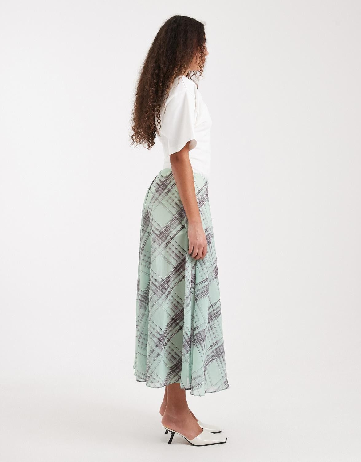 Tsrobin Chiffon Check Maxi Skirt Wvn