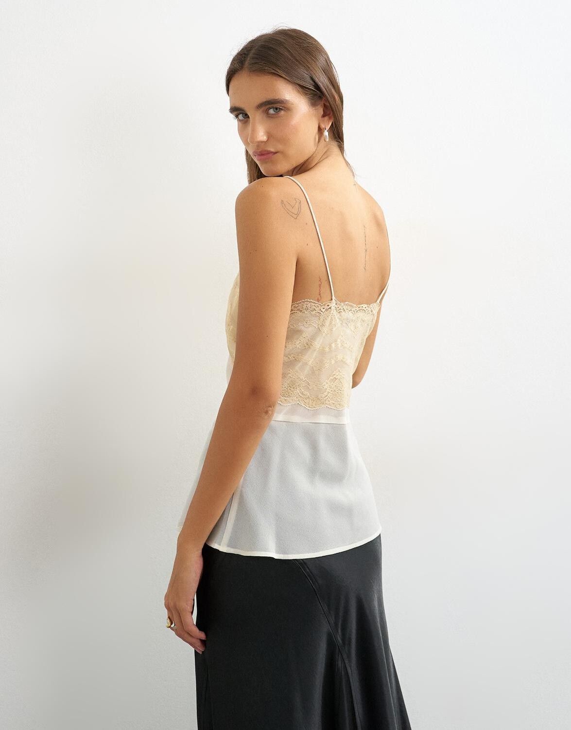 Tsdiza Lace Detail Chiffon Cami Top Wvn