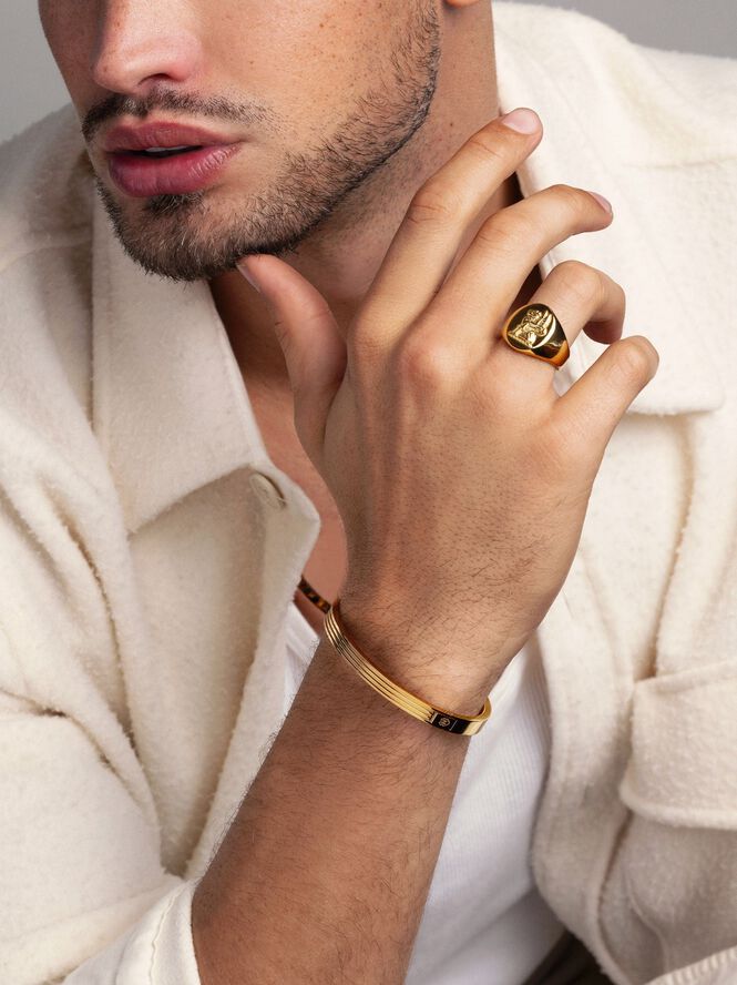 Men's Stainless Steel Lion Crest Ring with Gold Plating