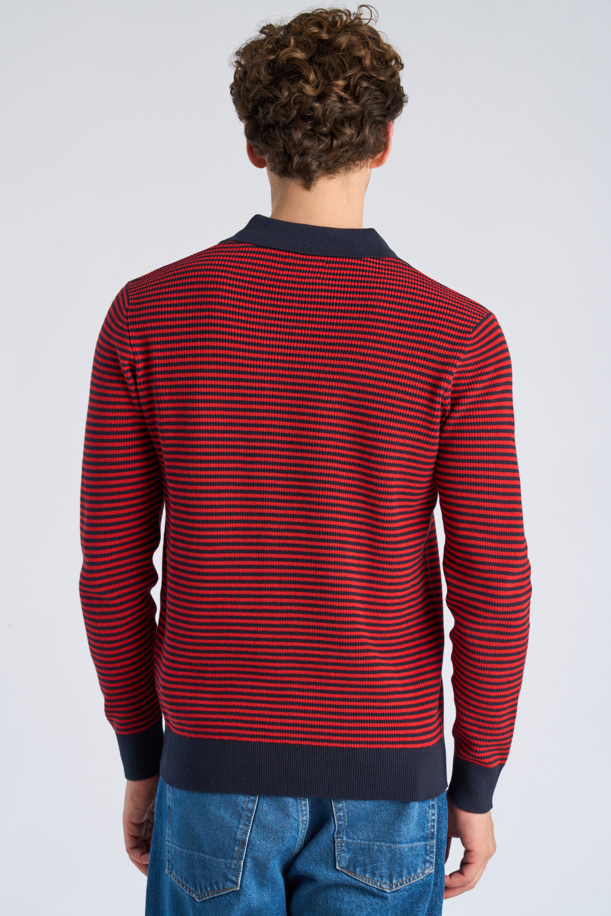 Recycled v-neck polo knit L/S