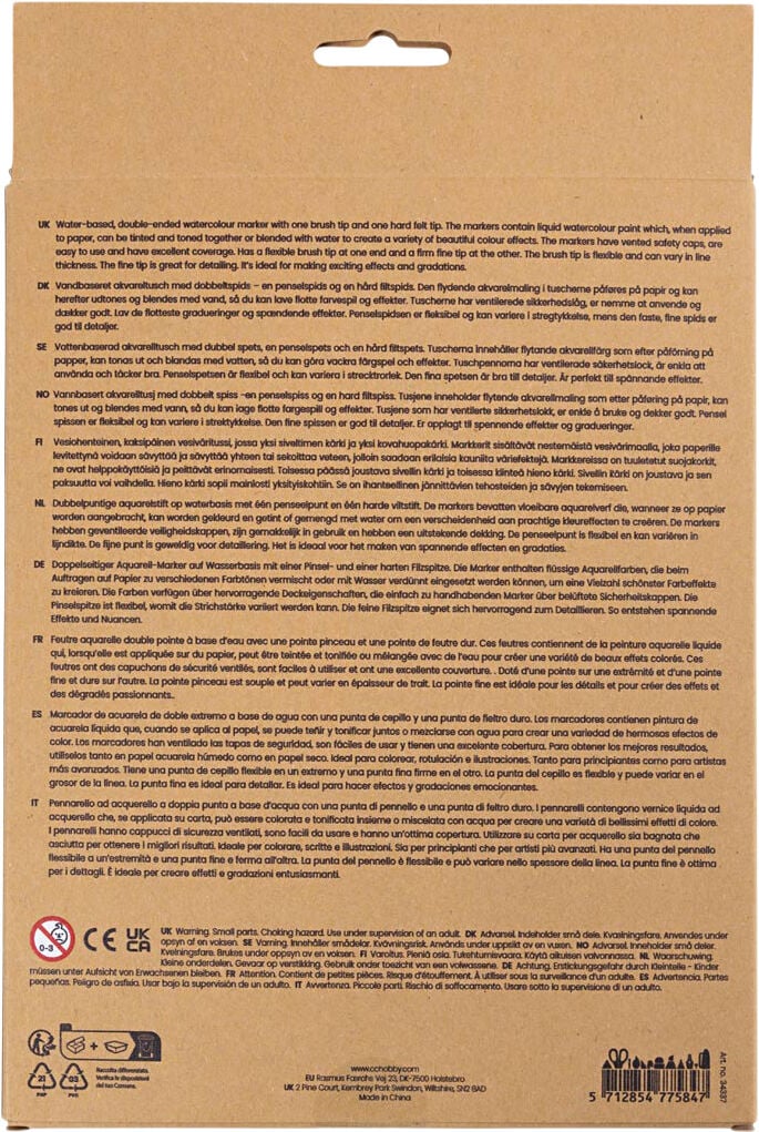 Akvareltusch, Pastel, streg 2+4-8 mm, ass. farver