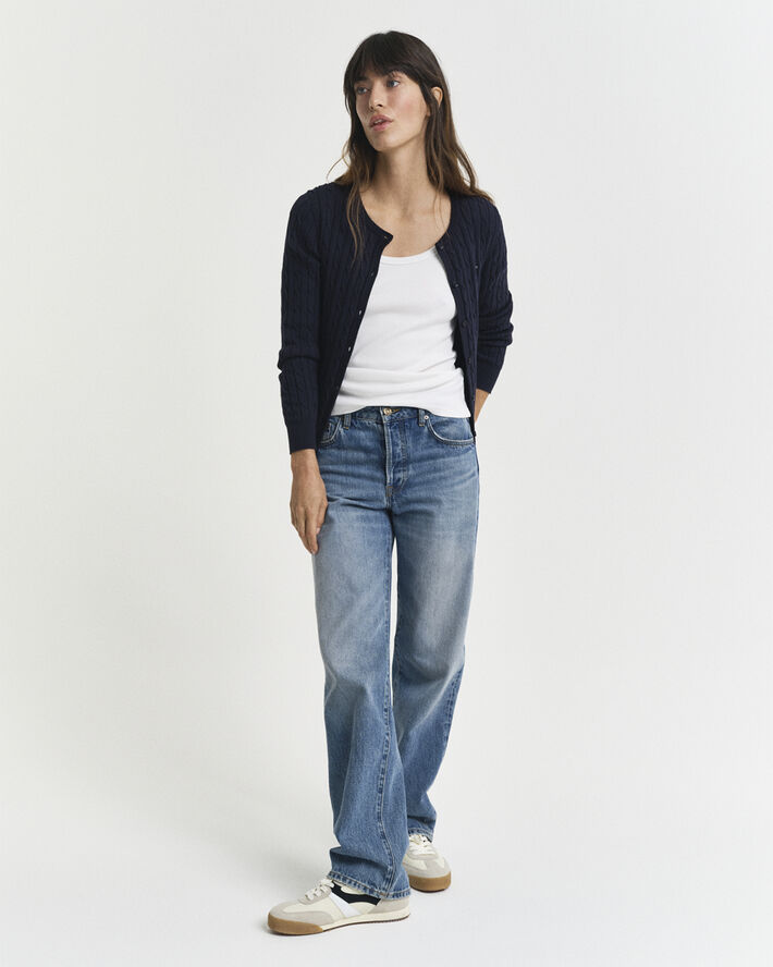 STRETCH COTTON CABLE CARDIGAN