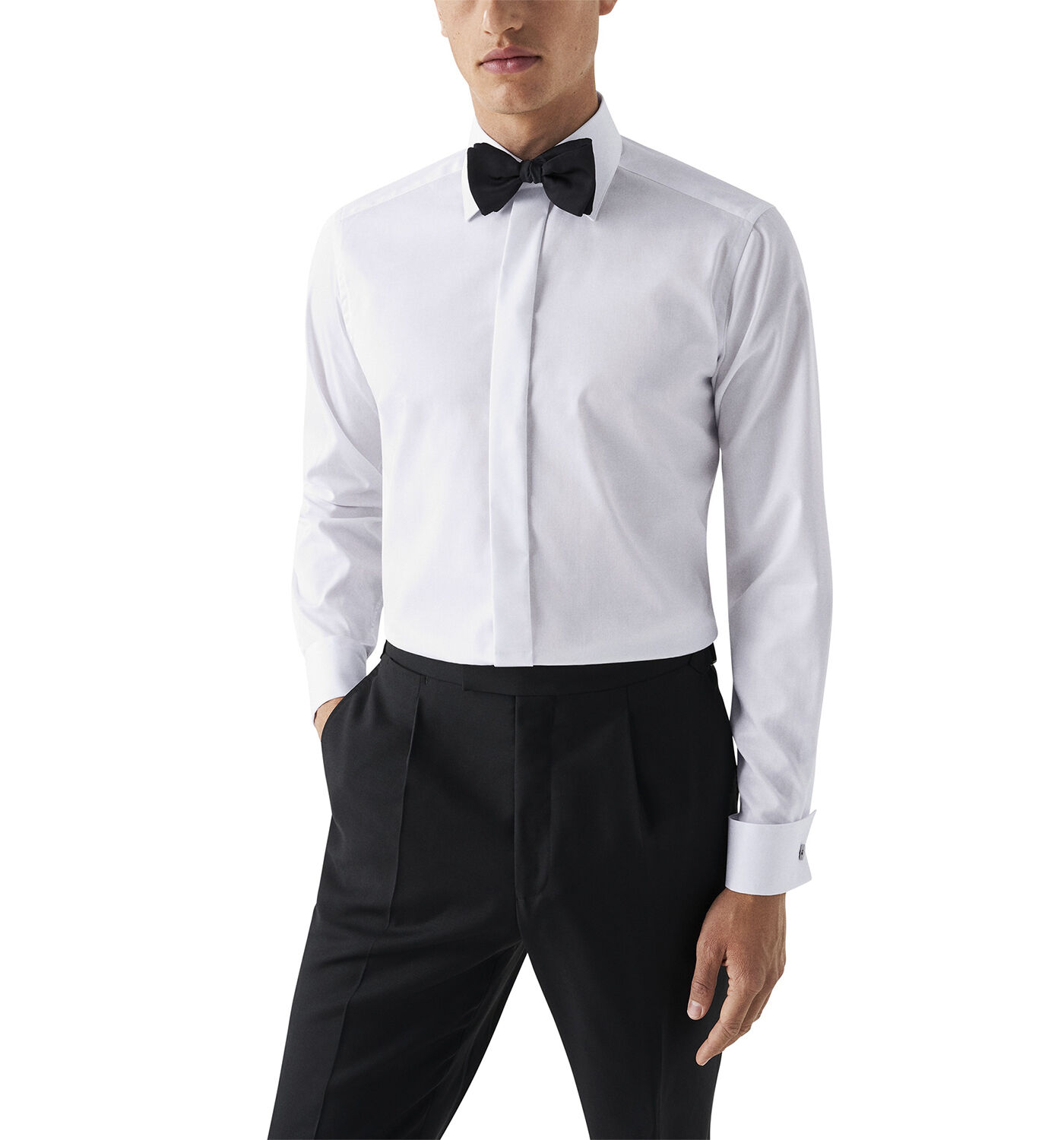 Slim Fit White Signature Twill Tuxedo Shirt