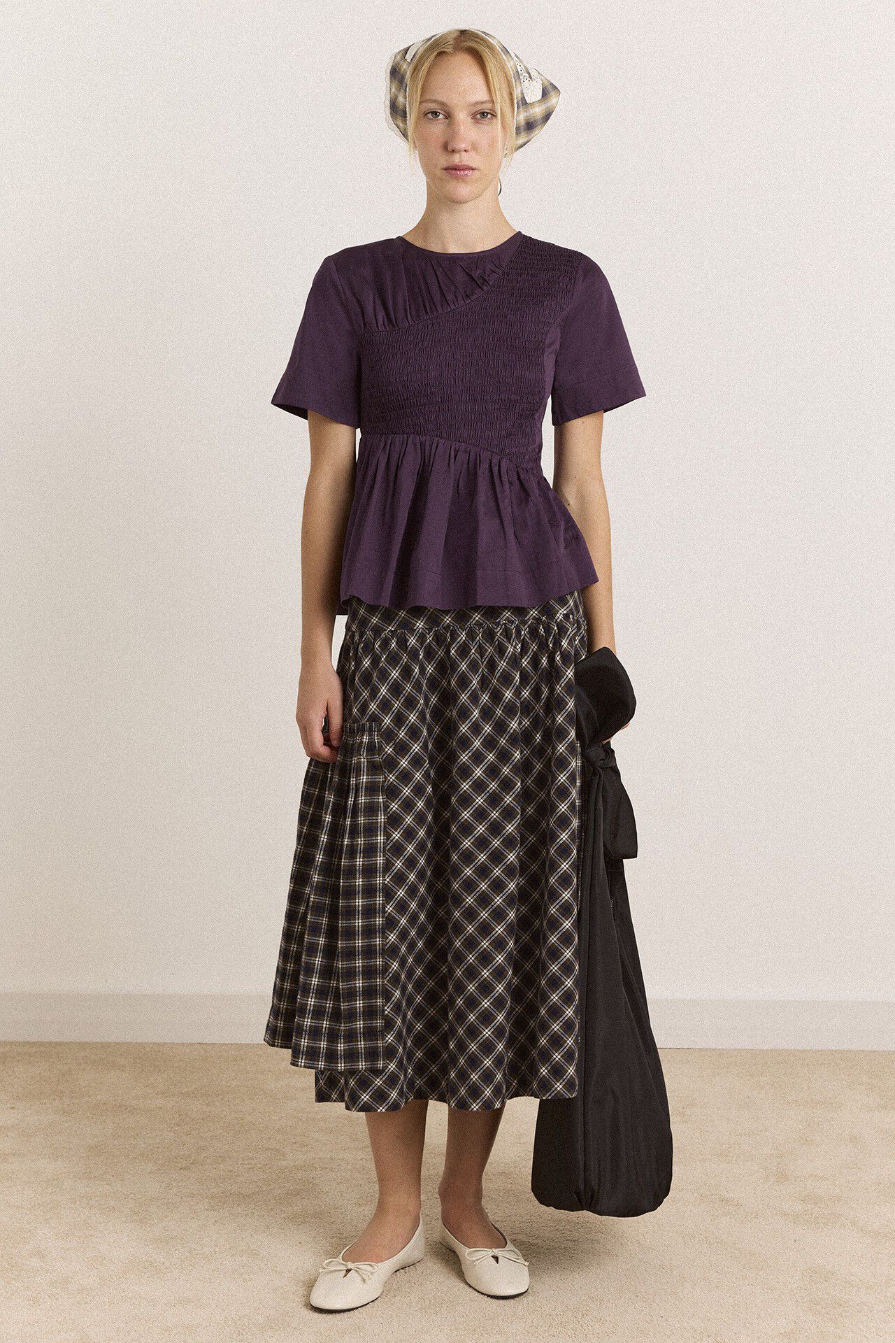 EMMY SHIRRED TOP - PLUM