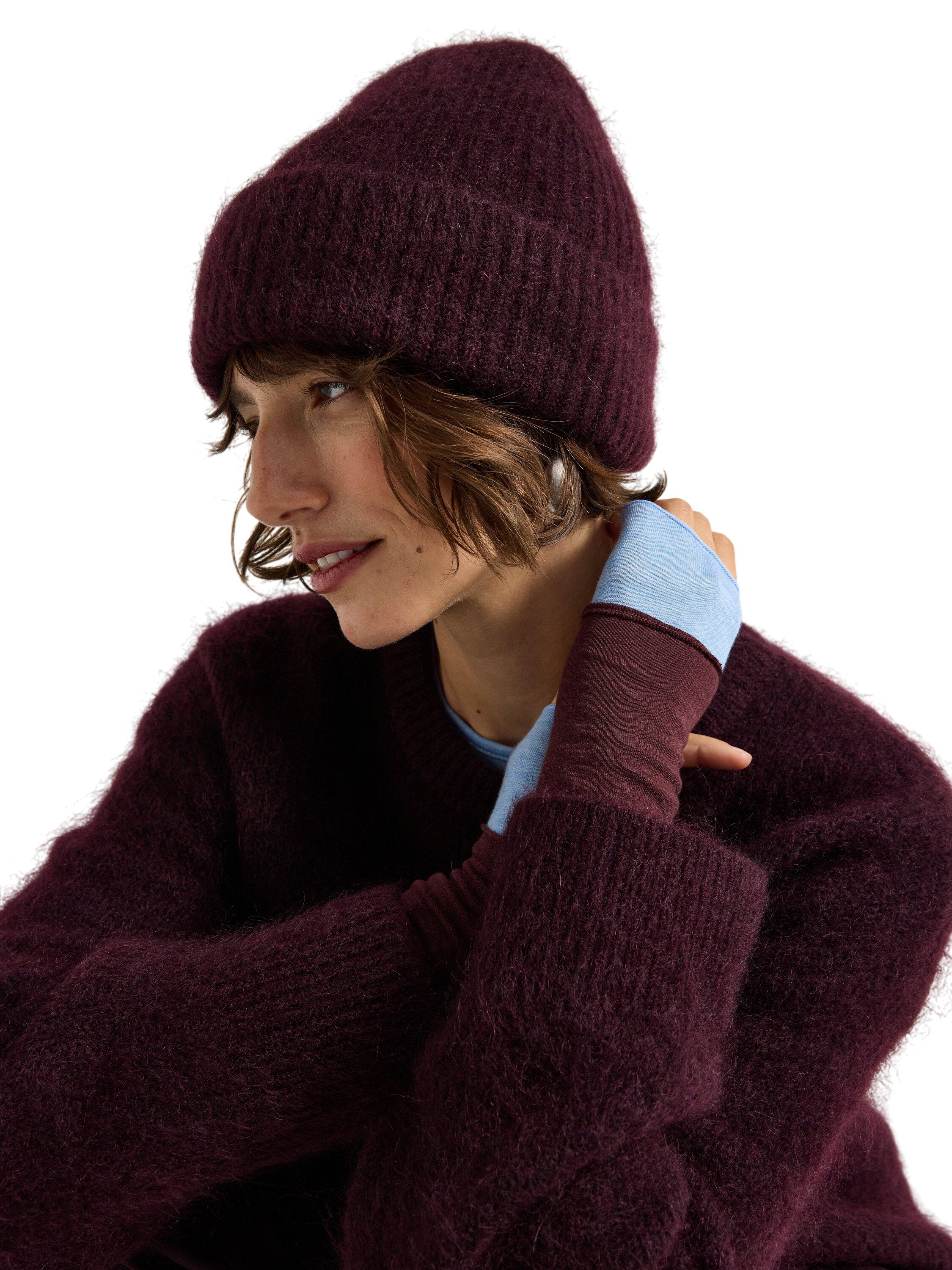 Rib-knit beanie with a folded brim.