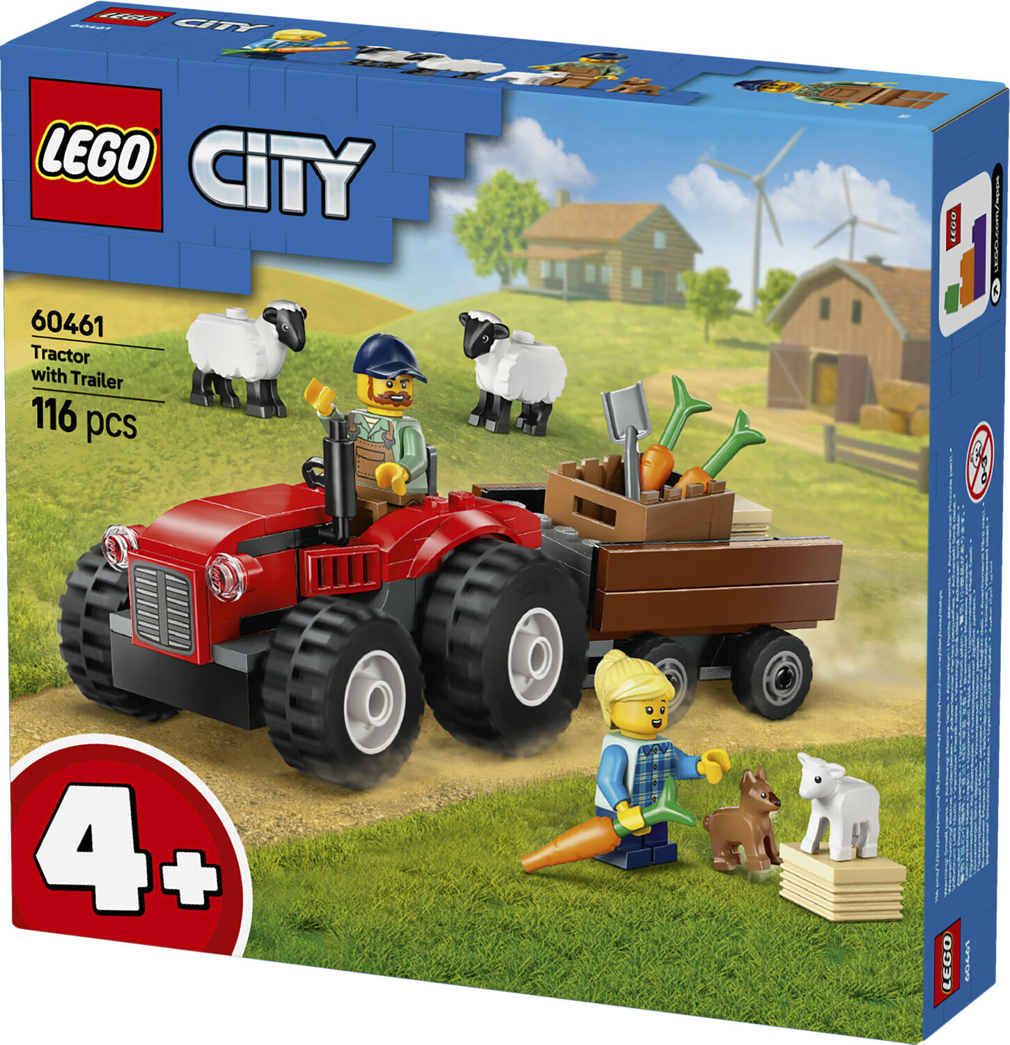 R&oslash;d traktor med anh&aelig;nger og f&aring;r 60461