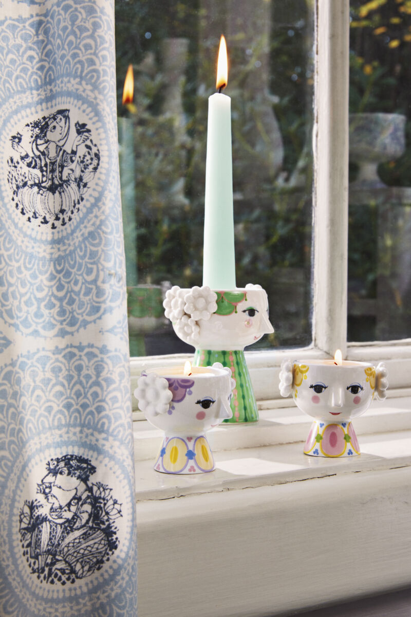 Eva Fyrfadsstage &Oslash;6. 5 cm gul/lavendel 2 stk.