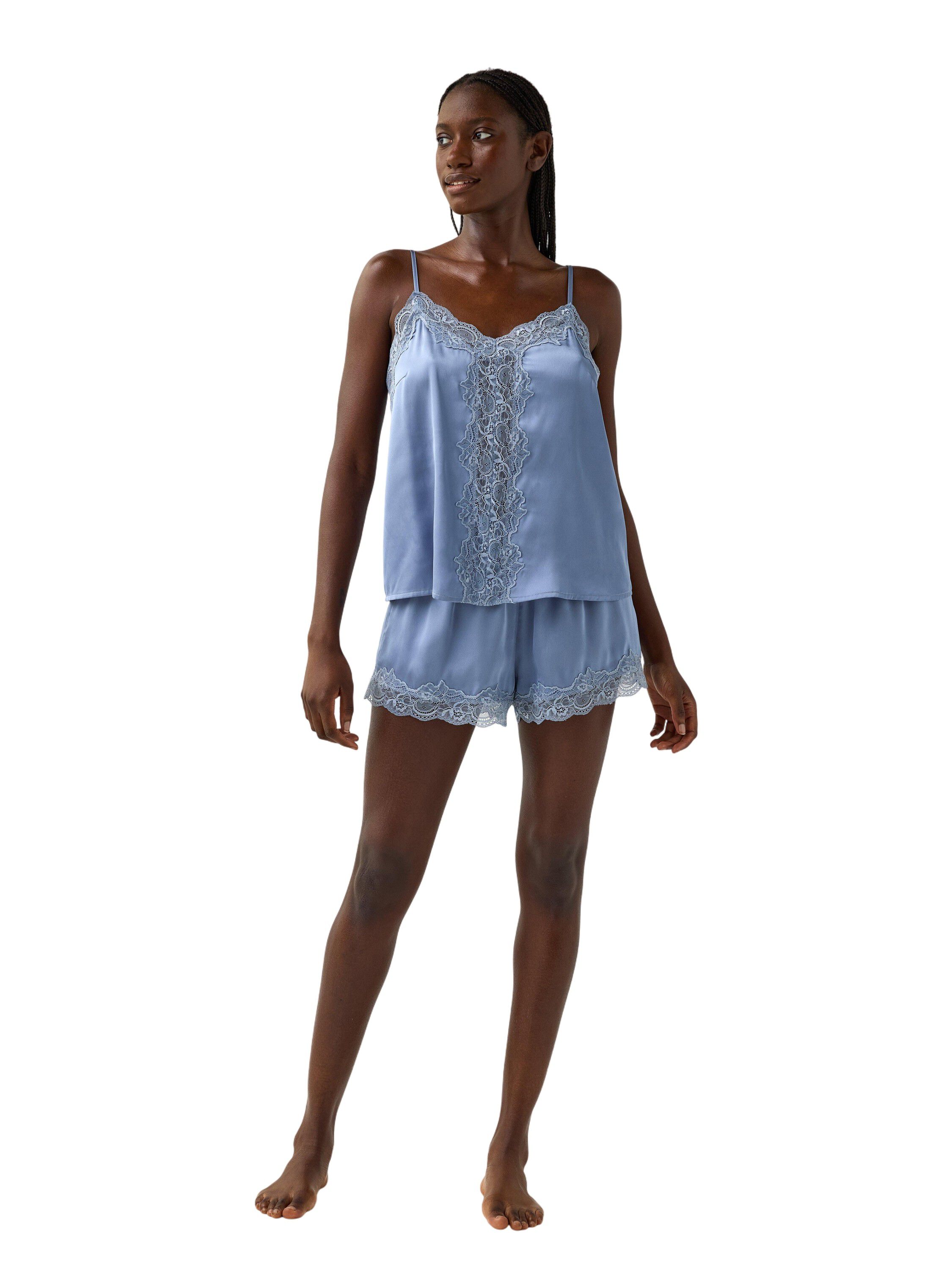 Satin camisole with lace details.