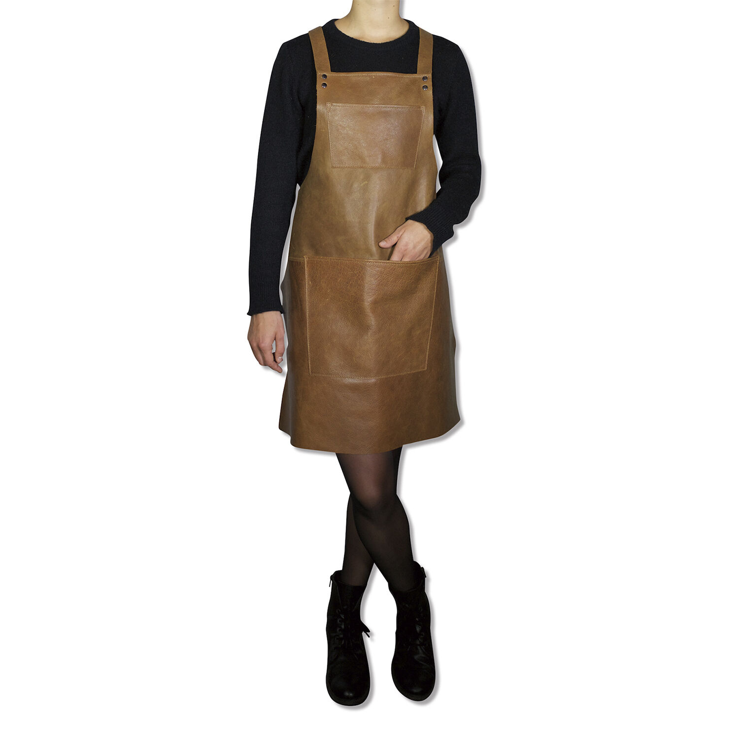 L&aelig;derforkl&aelig;de Suspender Serie Apron Vintage Camel