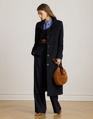 Wool-Blend Funnelneck Coat