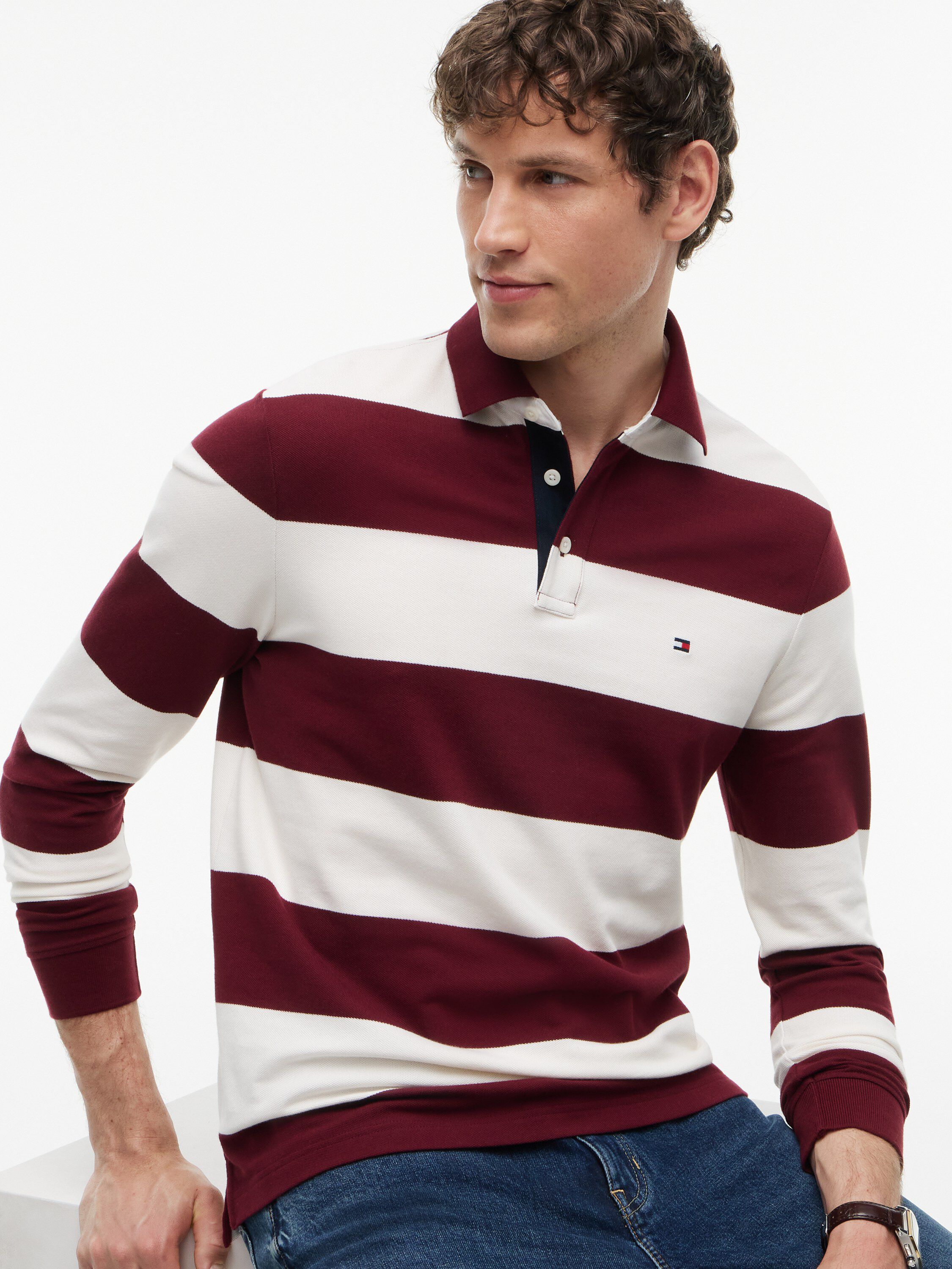 Rugby Stripe Long Sleeve Polo Shirt