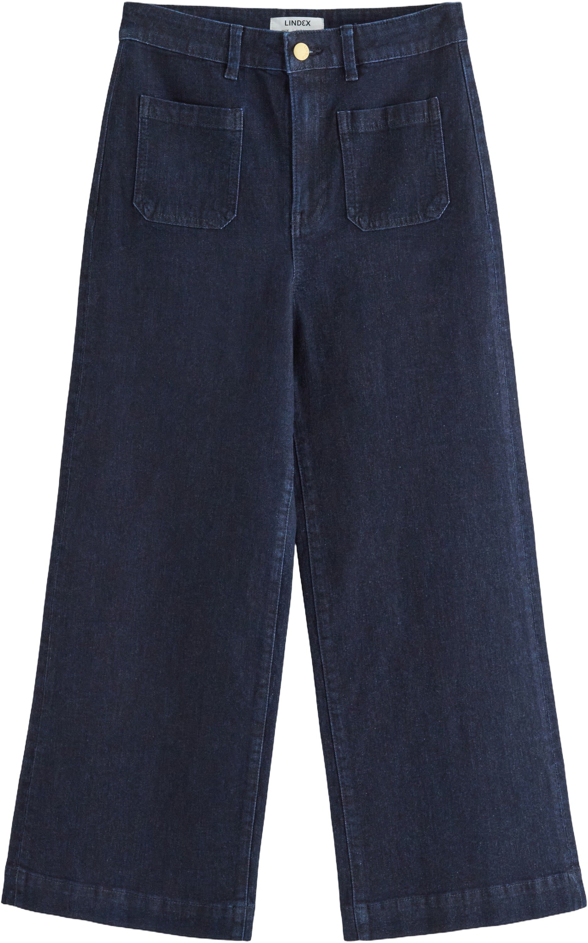 Jeans med h&oslash;y midje i bomullsdenim