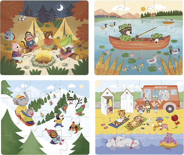 Vilac - 4 puslespil i træ - På ferie
