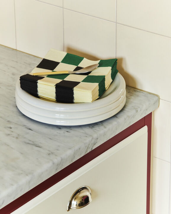 Pattern Napkins-Set of 20 Lunch-Off-white, green and black M check