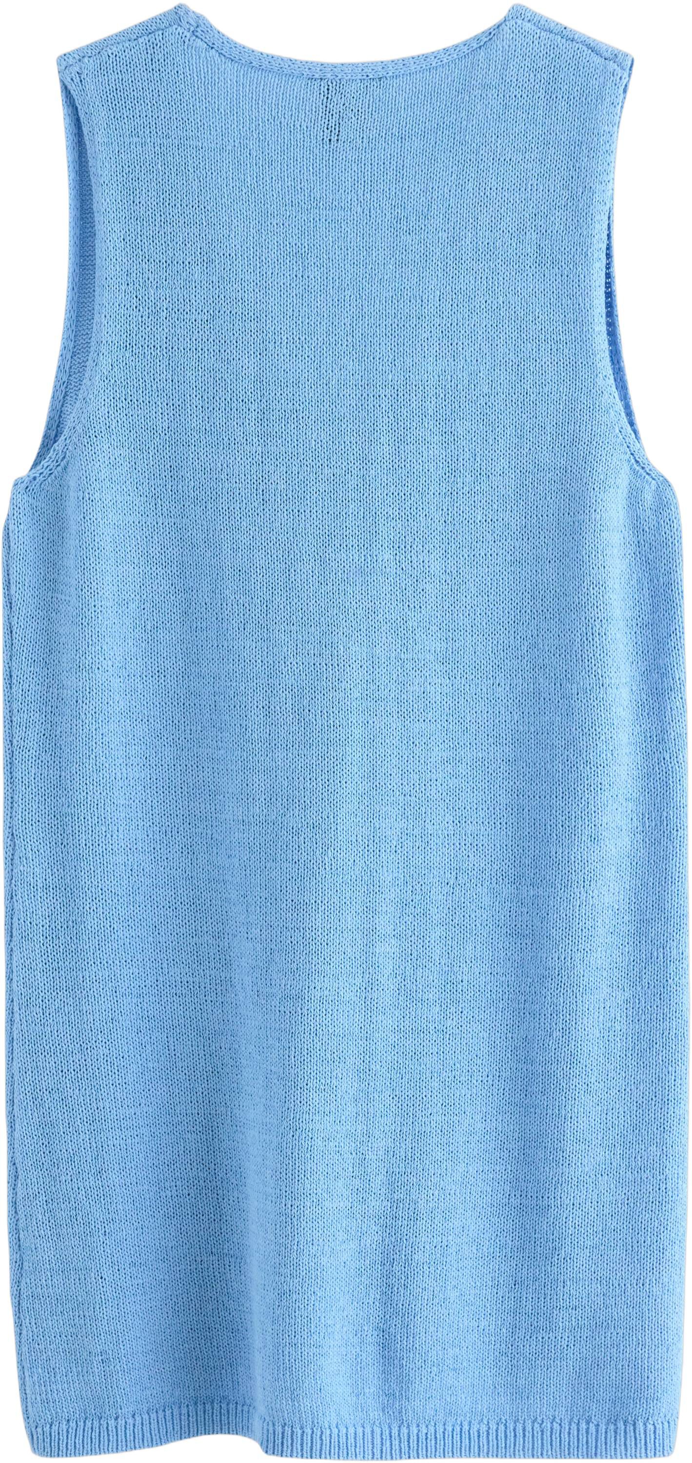 Long fine-knit vest with v-neck and